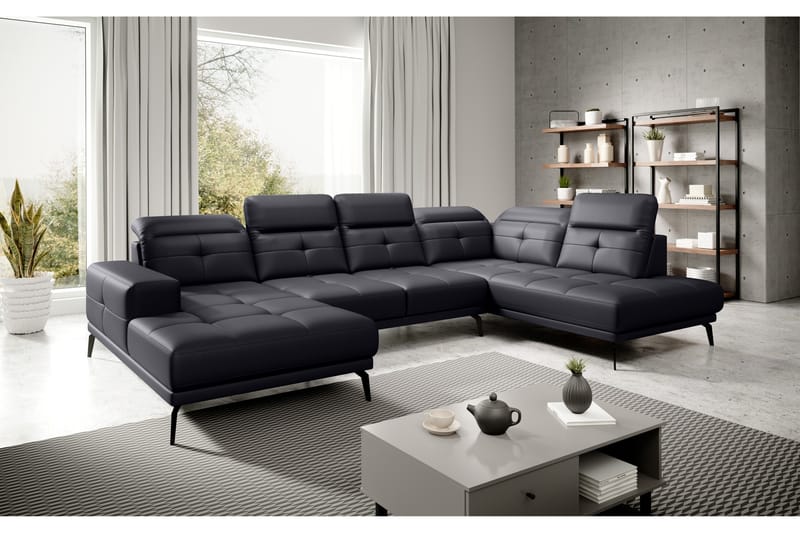 Devender Sofa m. Divan og Sjeselong - Svart - U-sofa