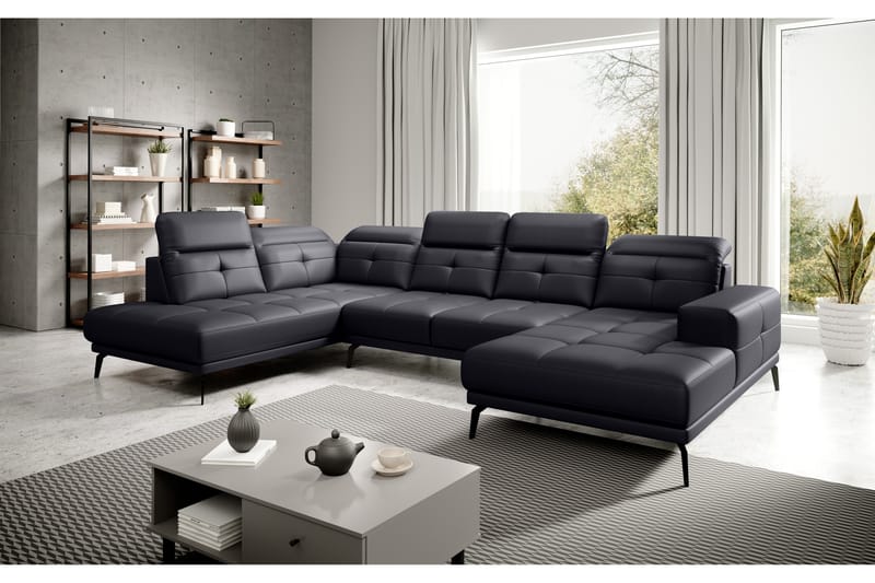 Devender Sofa m. Divan og Sjeselong - Svart - U-sofa