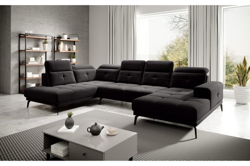 Devender Sofa m. Divan og Sjeselong - Svart - Møbler - Sofaer - U-sofa