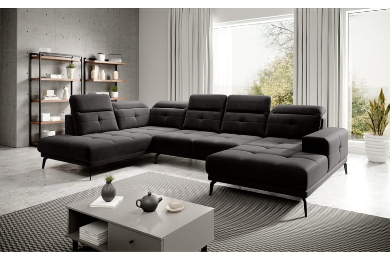 Devender Sofa m. Divan og Sjeselong - Svart - Møbler - Sofaer - U-sofa