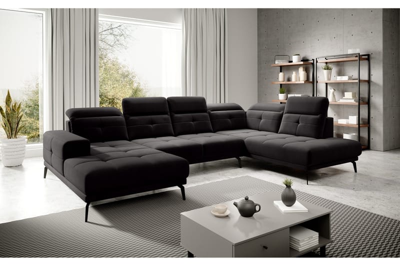 Devender Sofa m. Divan og Sjeselong - Svart - Møbler - Sofaer - U-sofa
