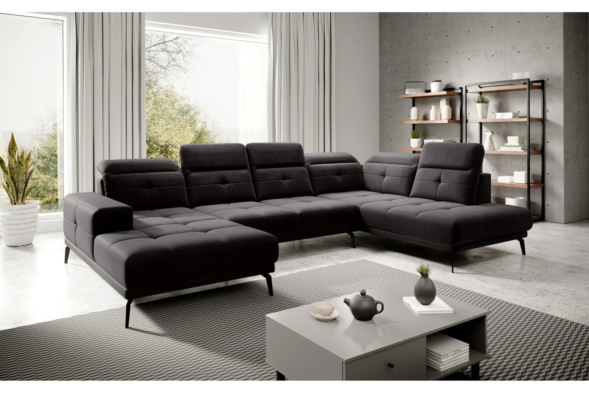 Devender Sofa m. Divan og Sjeselong - Svart