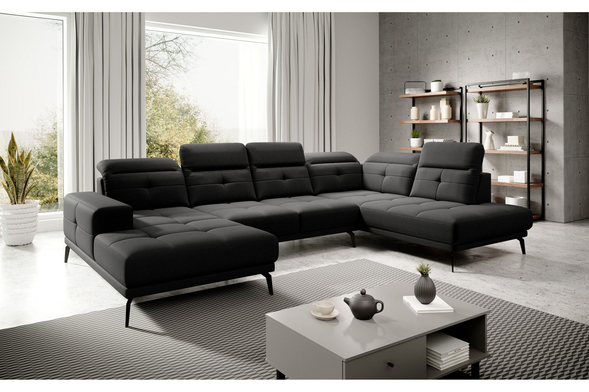 Devender Sofa m. Divan og Sjeselong - Svart