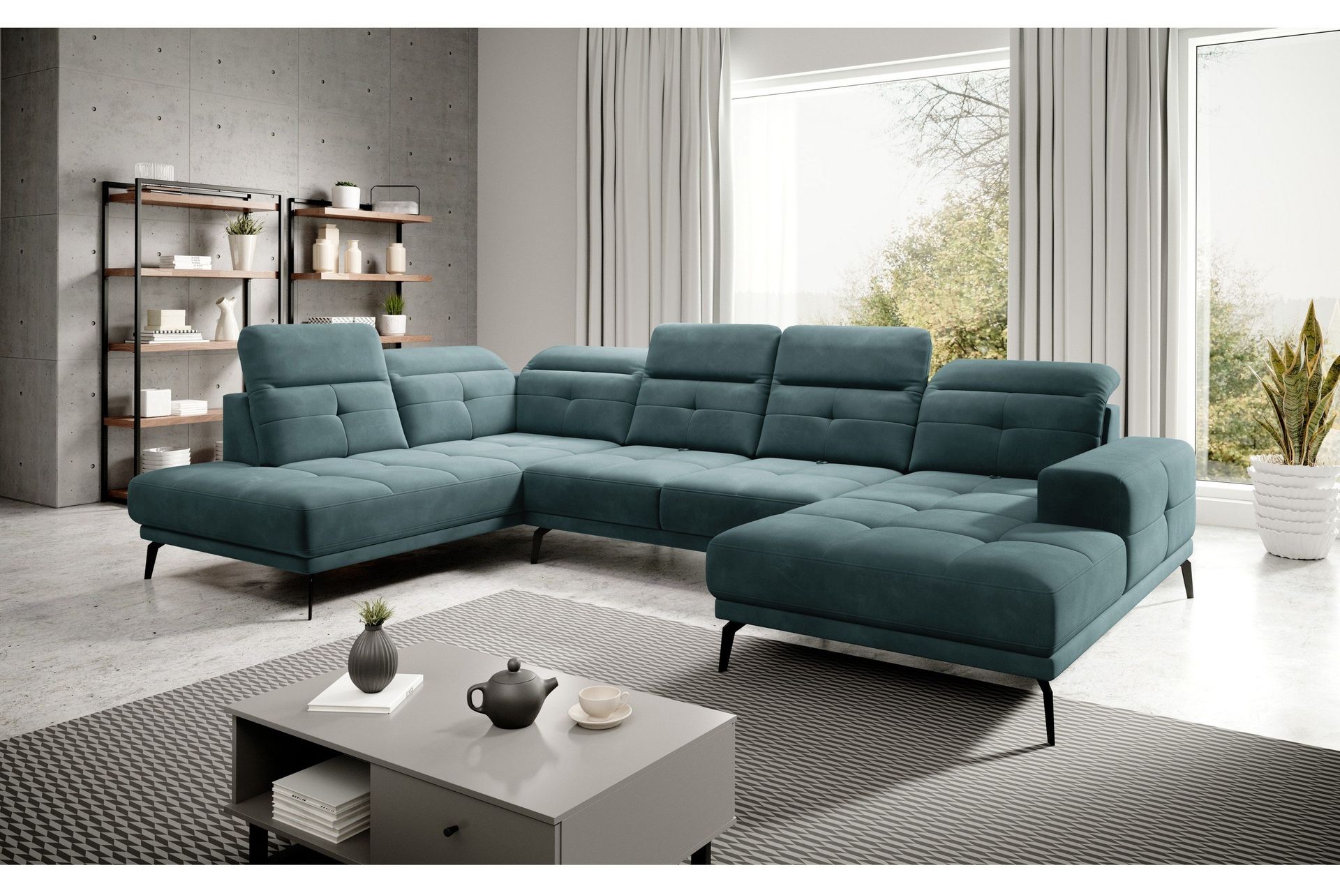 Devender Sofa m. Divan og Sjeselong - Turkis
