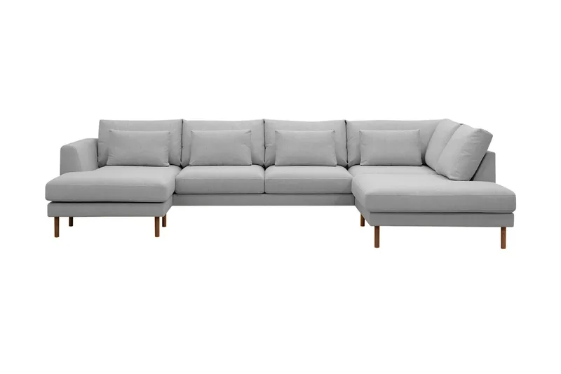 Florenz 4-seters Høyrevendt U-formet Sofa med Divan og Sjeselong i Stoff, Lysegrå