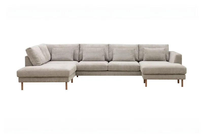 Florenz 4-seters Venstrevendt U-formet Sofa med Divan og Sjeselong i Chenille, Grå/Beige