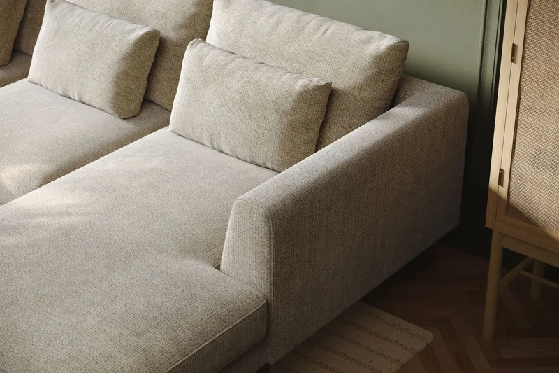 Florenz 4-seters Venstrevendt U-formet Sofa med Divan og Sjeselong i Chenille - Grå/Beige - Møbler - Sofaer - U-sofa