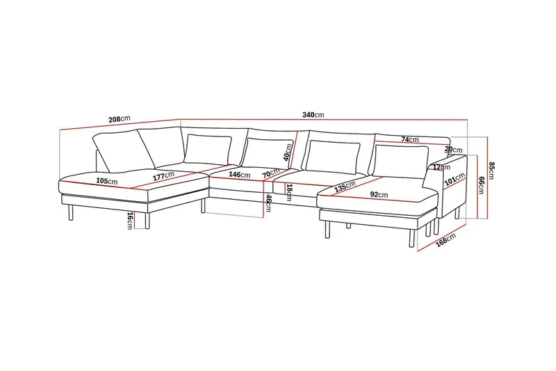 Florenz 4-seters Venstrevendt U-formet Sofa med Divan og Sjeselong i Chenille - Grå/Beige - Møbler - Sofaer - U-sofa