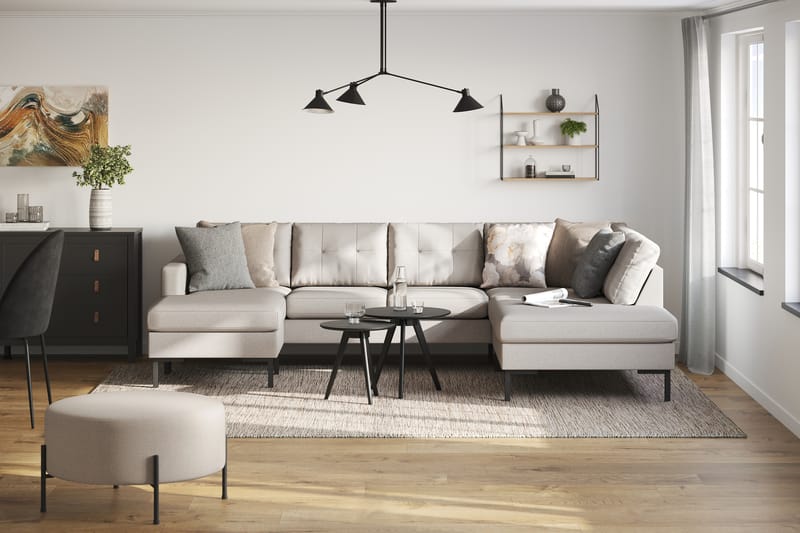 Frillestad 4-seters Høyrevendt U-formet Sofa med Divan og Sjeselong i Stoff - Beige - Møbler - Sofaer - U-sofa