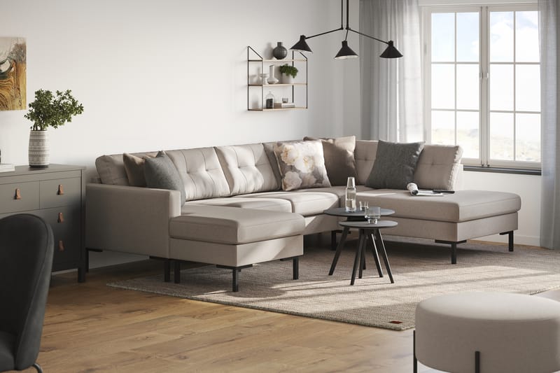 Frillestad 4-seters Høyrevendt U-formet Sofa med Divan og Sjeselong i Stoff - Beige - Møbler - Sofaer - U-sofa
