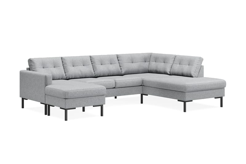 Frillestad 4-seters Høyrevendt U-formet Sofa med Divan og Sjeselong i Stoff - Grå - Møbler - Sofaer - U-sofa