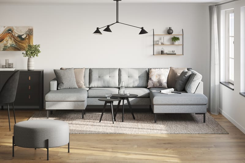 Frillestad 4-seters Høyrevendt U-formet Sofa med Divan og Sjeselong i Stoff - Grå - Møbler - Sofaer - U-sofa