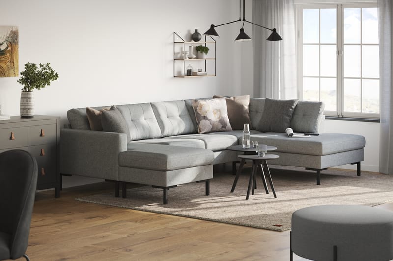 Frillestad 4-seters Høyrevendt U-formet Sofa med Divan og Sjeselong i Stoff - Grå - Møbler - Sofaer - U-sofa