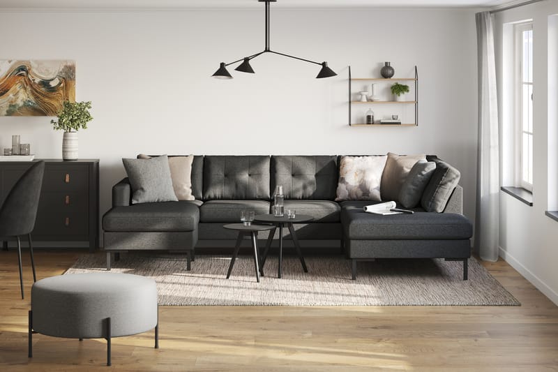 Frillestad 4-seters Høyrevendt U-formet Sofa med Divan og Sjeselong i Stoff - Mørk grå - Møbler - Sofaer - U-sofa