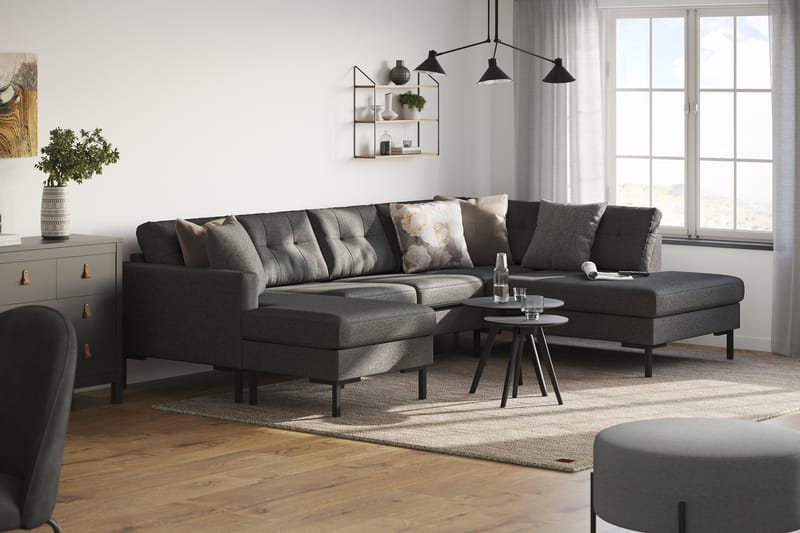 Frillestad 4-seters Høyrevendt U-formet Sofa med Divan og Sjeselong i Stoff - Mørk grå - Møbler - Sofaer - U-sofa