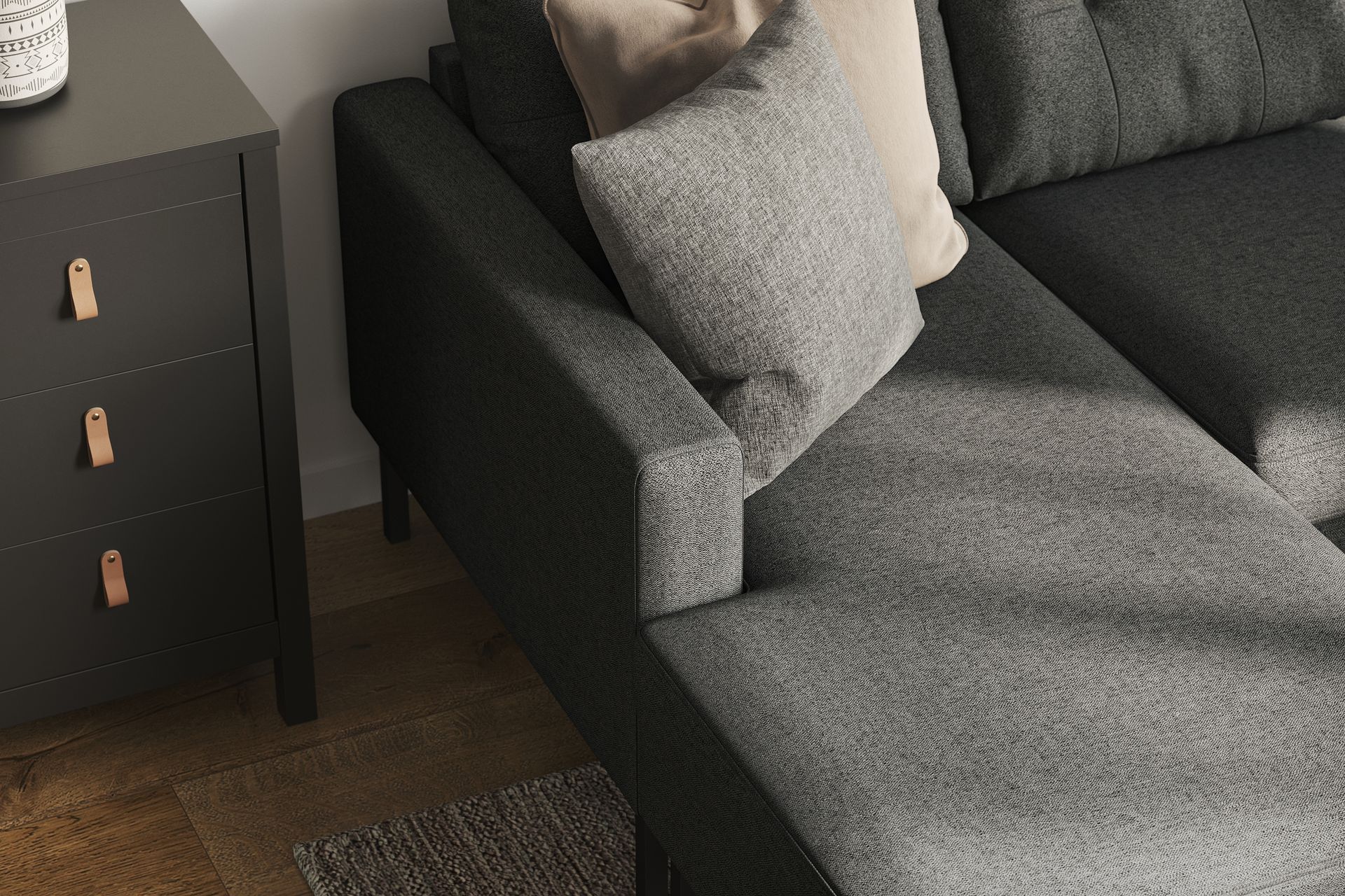 Frillestad 4-seters Høyrevendt U-formet Sofa med Divan og Sjeselong i Stoff - Mørk grå - Møbler - Sofaer - U-sofa