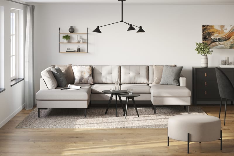 Frillestad 4-seters Venstrevendt U-formet Sofa med Divan og Sjeselong i Stoff - Beige - Møbler - Sofaer - U-sofa