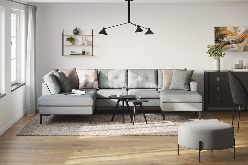 Frillestad 4-seters Venstrevendt U-formet Sofa med Divan og Sjeselong i Stoff - Grå - Møbler - Sofaer - U-sofa