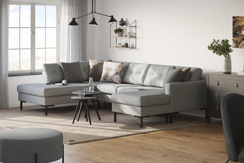 Frillestad 4-seters Venstrevendt U-formet Sofa med Divan og Sjeselong i Stoff - Grå - Møbler - Sofaer - U-sofa