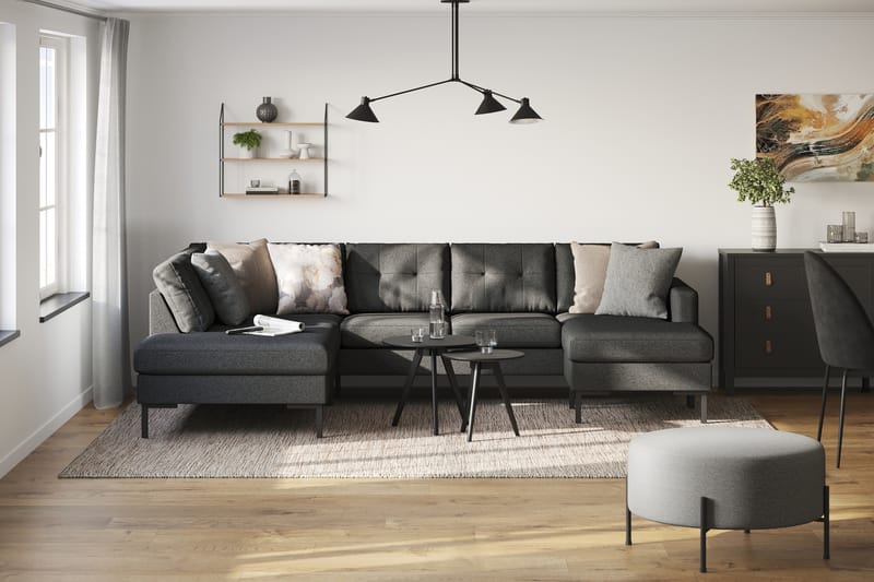 Frillestad 4-seters Venstrevendt U-formet Sofa med Divan og Sjeselong i Stoff - Mørk grå - Møbler - Sofaer - U-sofa