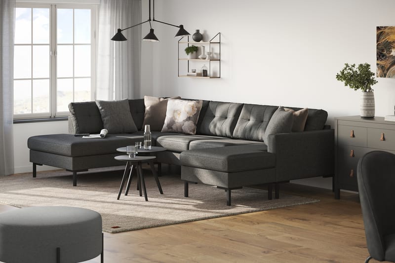 Frillestad 4-seters Venstrevendt U-formet Sofa med Divan og Sjeselong i Stoff - Mørk grå - Møbler - Sofaer - U-sofa