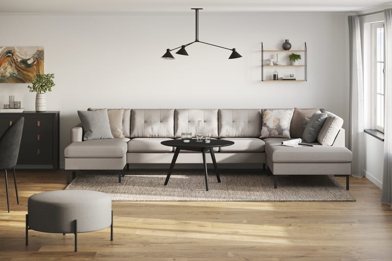 Frillestad 5-seters Høyrevendt U-formet Sofa med Divan og Sjeselong i Stoff - Beige - Møbler - Sofaer - U-sofa