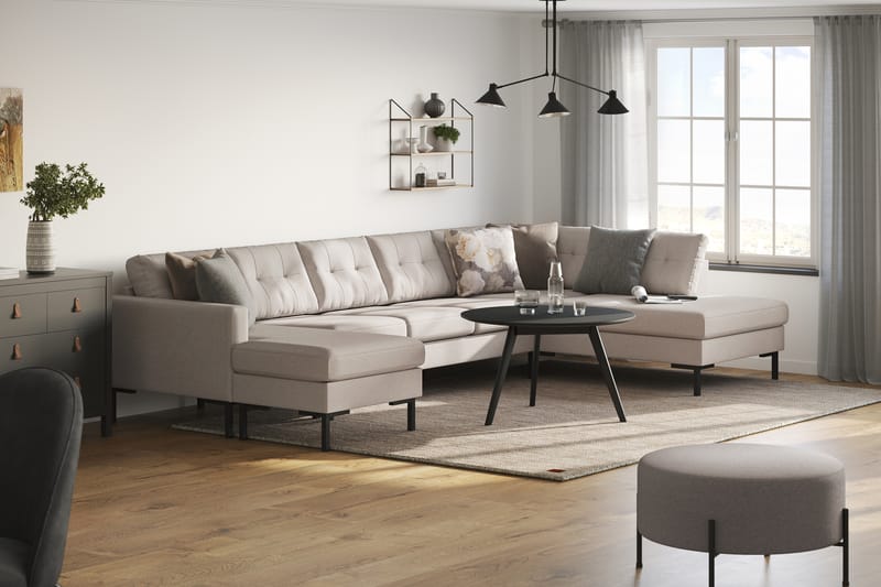 Frillestad 5-seters Høyrevendt U-formet Sofa med Divan og Sjeselong i Stoff - Beige - Møbler - Sofaer - U-sofa