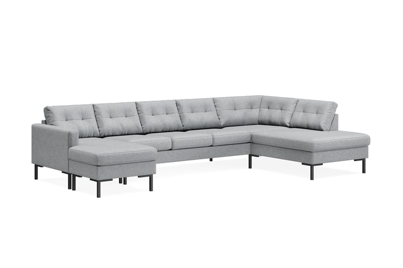 Frillestad 5-seters Høyrevendt U-formet Sofa med Divan og Sjeselong i Stoff - Grå - Møbler - Sofaer - U-sofa