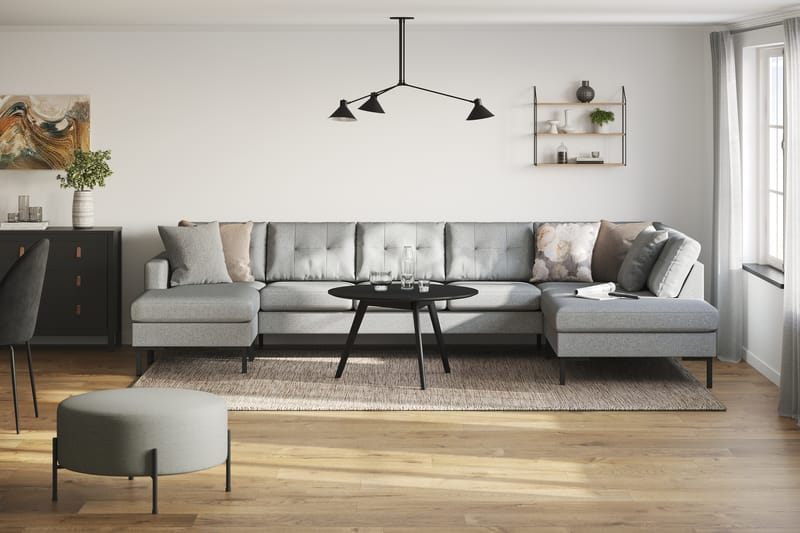 Frillestad 5-seters Høyrevendt U-formet Sofa med Divan og Sjeselong i Stoff - Grå - Møbler - Sofaer - U-sofa