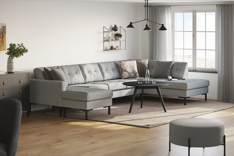 Frillestad 5-seters Høyrevendt U-formet Sofa med Divan og Sjeselong i Stoff - Grå - Møbler - Sofaer - U-sofa