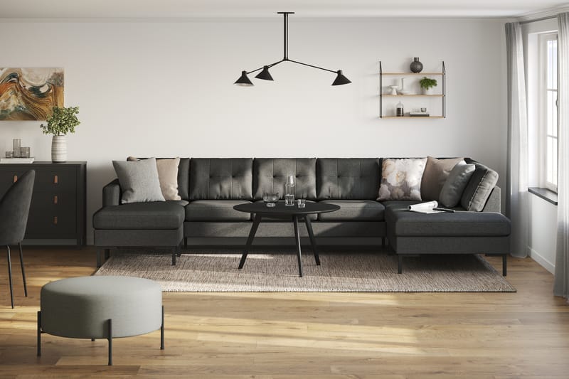 Frillestad 5-seters Høyrevendt U-formet Sofa med Divan og Sjeselong i Stoff - Mørk grå - Møbler - Sofaer - U-sofa