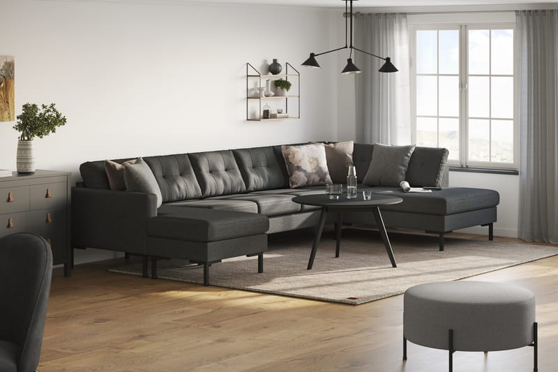 Frillestad 5-seters Høyrevendt U-formet Sofa med Divan og Sjeselong i Stoff - Mørk grå - Møbler - Sofaer - U-sofa