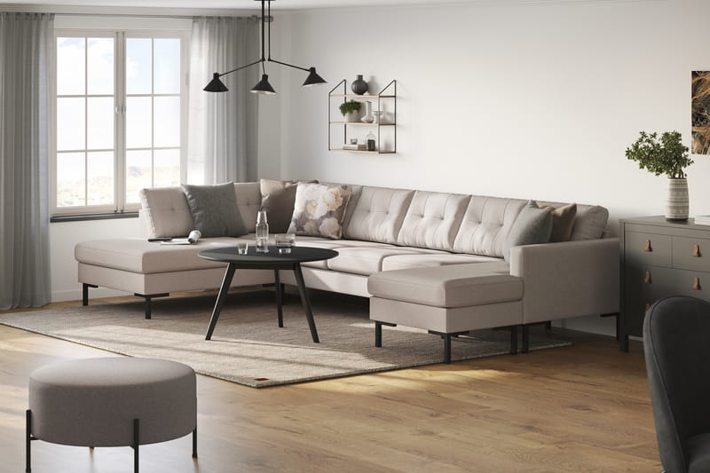 Frillestad 5-seters Venstrevendt U-formet Sofa med Divan og Sjeselong i Stoff - Beige - Møbler - Sofaer - U-sofa
