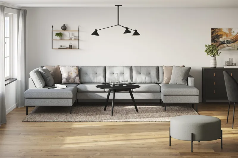 Frillestad 5-seters Venstrevendt U-formet Sofa med Divan og Sjeselong i Stoff - Grå - Møbler - Sofaer - U-sofa