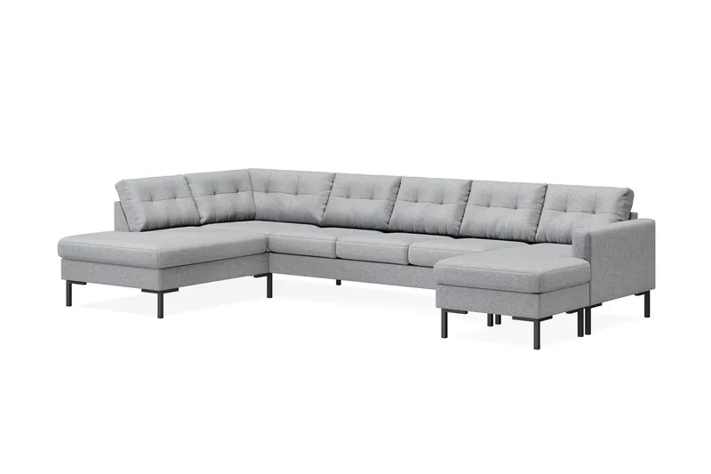Frillestad 5-seters Venstrevendt U-formet Sofa med Divan og Sjeselong i Stoff - Grå - Møbler - Sofaer - U-sofa