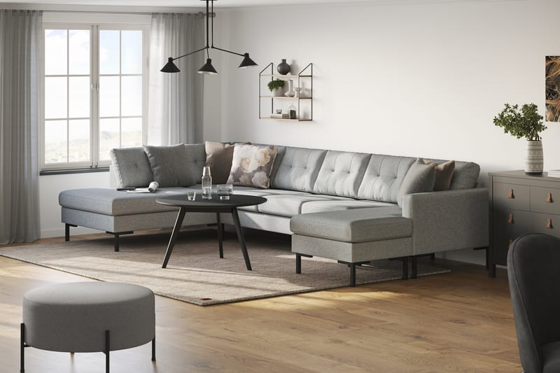 Frillestad 5-seters Venstrevendt U-formet Sofa med Divan og Sjeselong i Stoff - Grå - Møbler - Sofaer - U-sofa