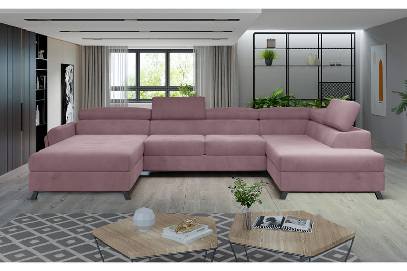 Josette U-sofa med Divan Venstre - Rosa - U-sofa