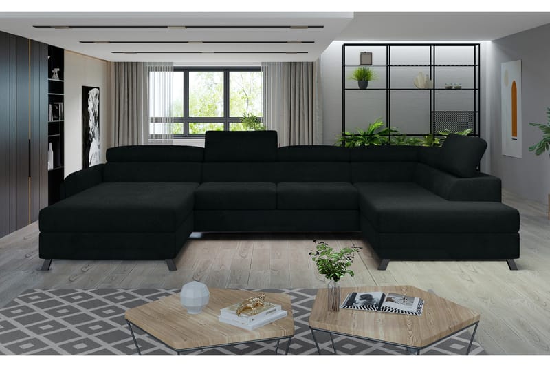 Josette U-sofa med Divan Venstre - Svart - Møbler - Sofaer - U-sofa