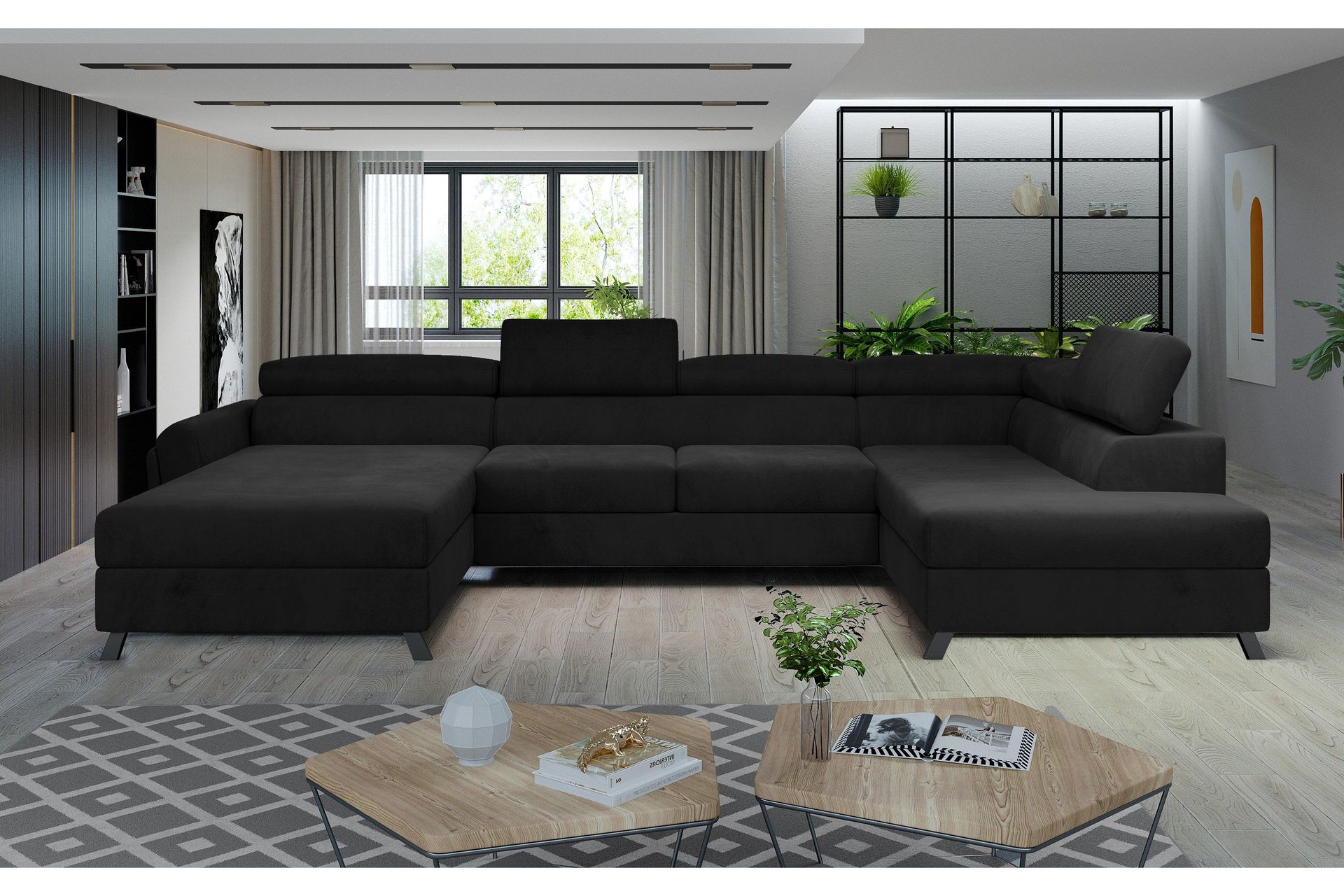 Josette U-sofa med Divan Venstre - Svart
