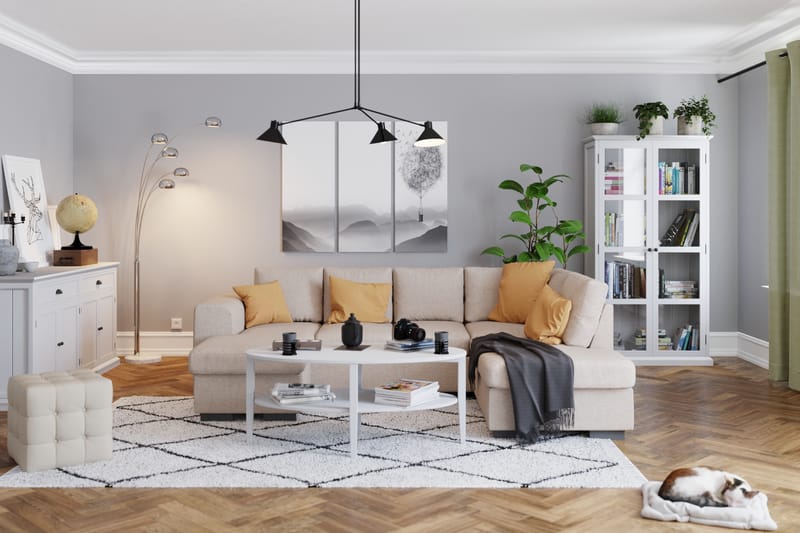 Link 4-seters Høyrevendt U-formet Large Sofa med Divan og Sjeselong i Stoff - Beige - Møbler - Sofaer - U-sofa