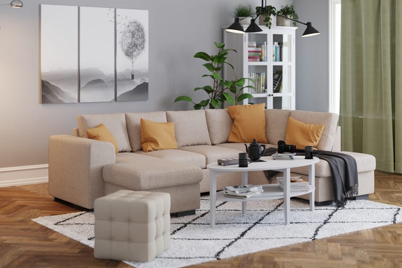 Link 4-seters Høyrevendt U-formet Large Sofa med Divan og Sjeselong i Stoff - Beige - Møbler - Sofaer - U-sofa