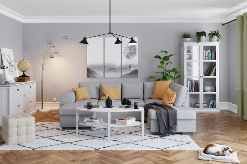 Link 4-seters Høyrevendt U-formet Large Sofa med Divan og Sjeselong i Stoff - Lys grå - Møbler - Sofaer - U-sofa