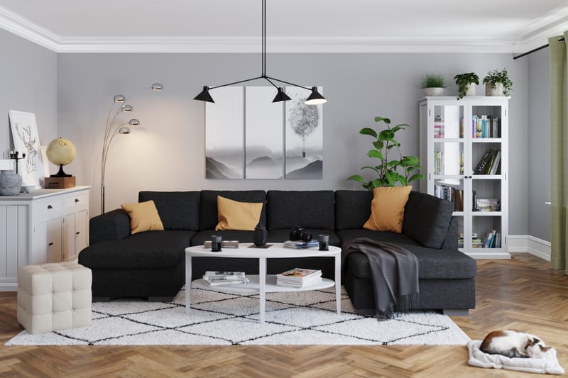 Link 4-seters Høyrevendt U-formet Large Sofa med Divan og Sjeselong i Stoff - Svart - Møbler - Sofaer - U-sofa