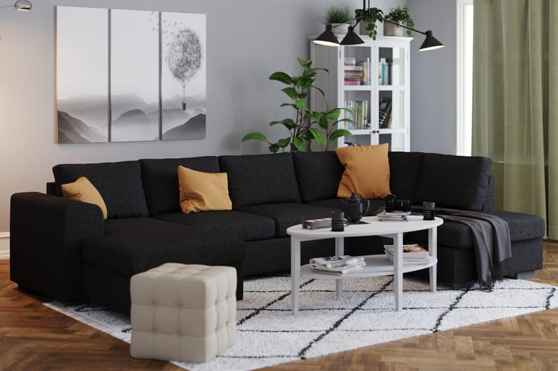 Link 4-seters Høyrevendt U-formet Large Sofa med Divan og Sjeselong i Stoff - Svart - Møbler - Sofaer - U-sofa