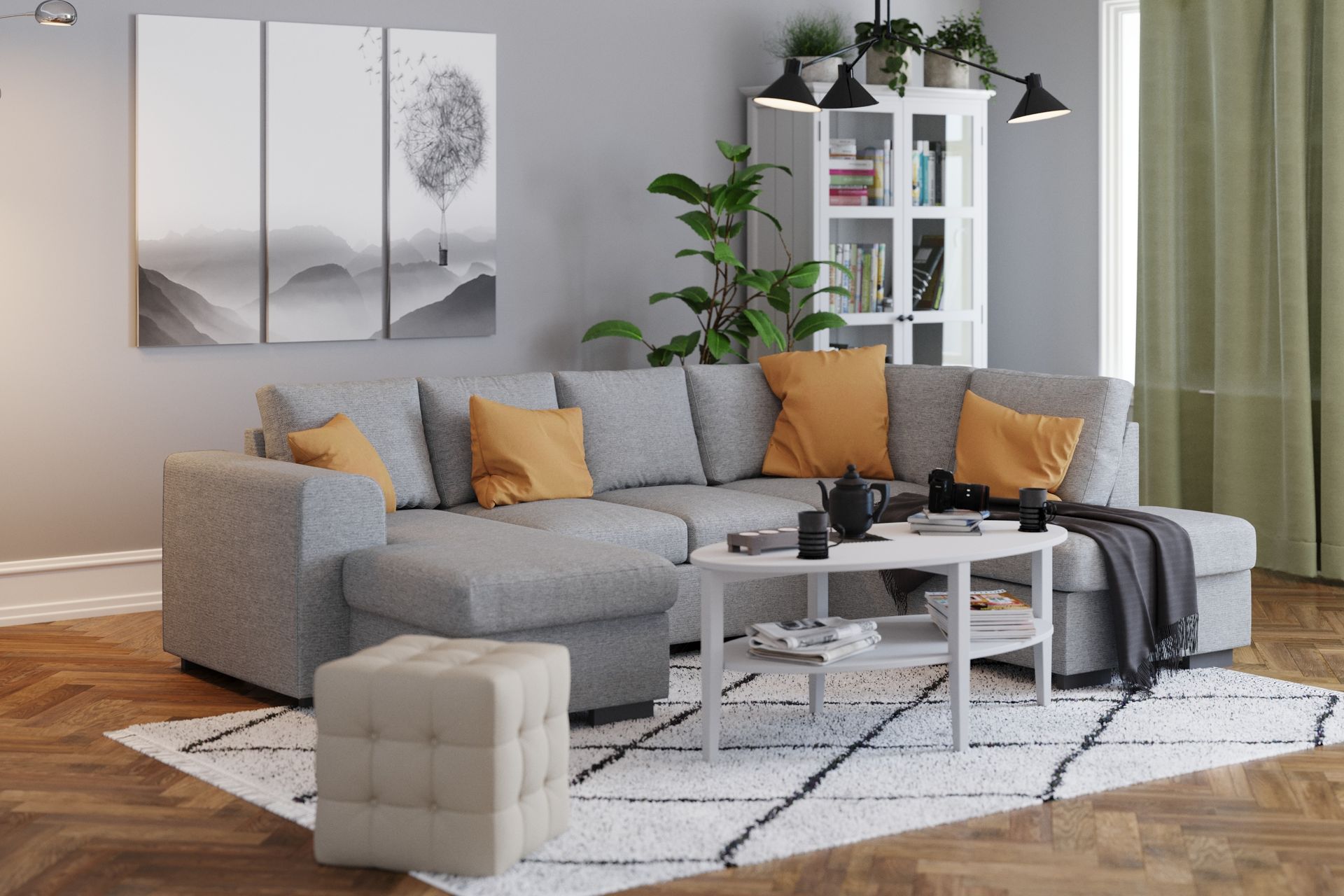 Link 4-seters Høyrevendt U-formet Sofa med Divan og Sjeselong i Stoff - Lys grå - Møbler - Sofaer - U-sofa