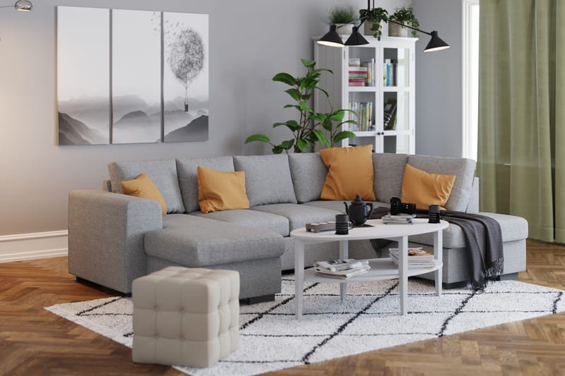 Link 4-seters Høyrevendt U-formet Sofa med Divan og Sjeselong i Stoff - Lys grå - Møbler - Sofaer - U-sofa