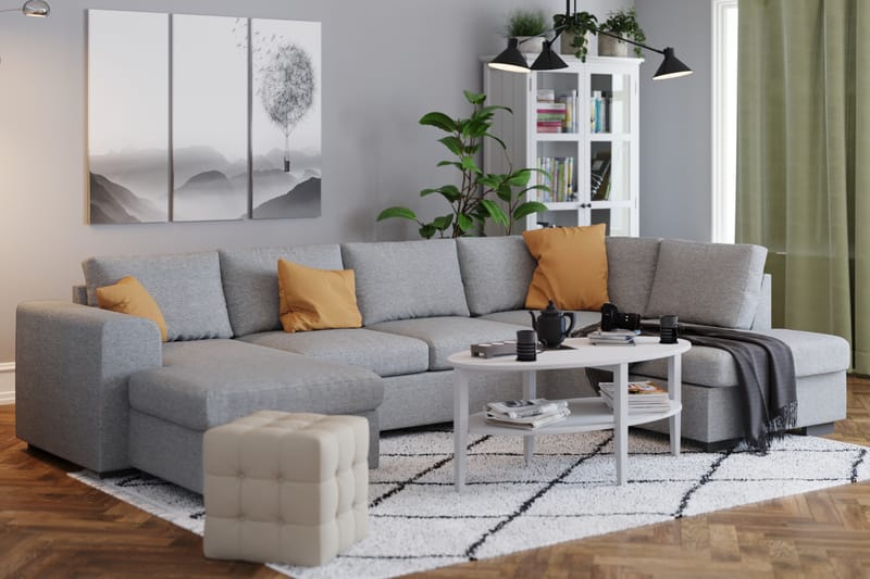 Link 4-seters Høyrevendt U-formet X-Large Sofa med Divan og Sjeselong i Stoff - Lys grå - Møbler - Sofaer - U-sofa