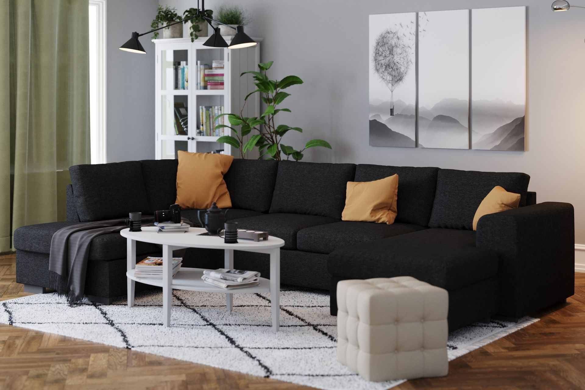 Link 4-seters Venstrevendt U-formet Large Sofa med Divan og Sjeselong i Stoff - Svart - Møbler - Sofaer - U-sofa
