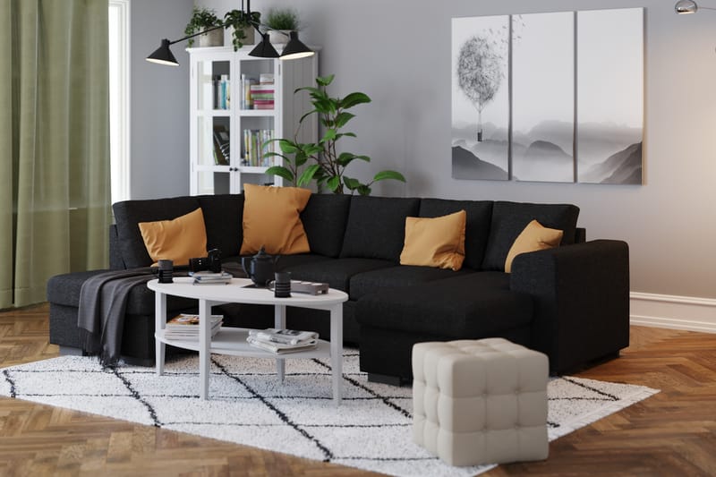 Link 4-seters Venstrevendt U-formet Sofa med Divan og Sjeselong i Stoff - Svart - Møbler - Sofaer - U-sofa
