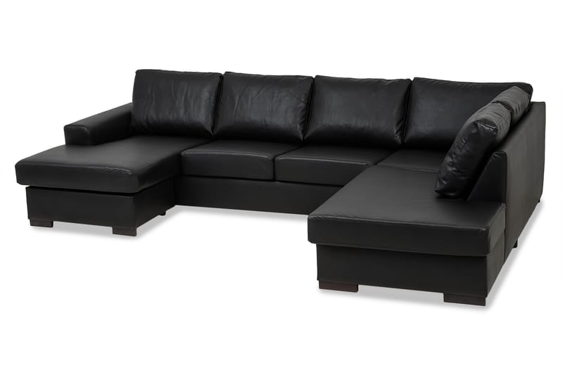 Link 5-seters Høyrevendt U-formet X-Large Sofa med Divan og Sjeselong i Kunstlær - Svart - Møbler - Sofaer - U-sofa